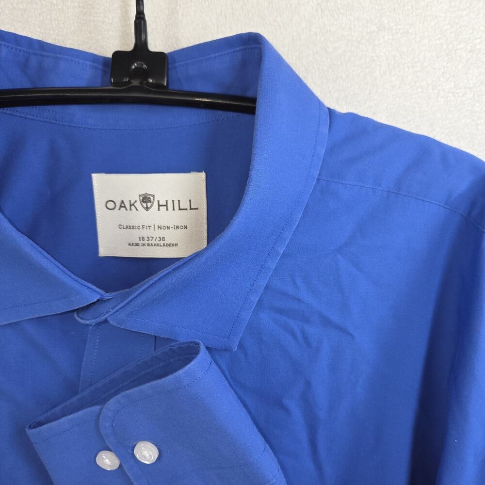 Oak Hill Dress Shirt Mens Blue 18 37 38 Cotton Non Iron Long Sleeve Business